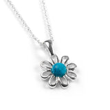 Daisy Flower Necklace in Silver and Turquoise