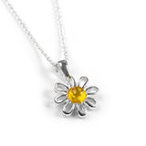 Dainty Daisy Flower Necklace in Silver and Yellow Amber