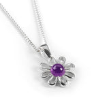 Daisy Flower Necklace in Silver and Amethyst