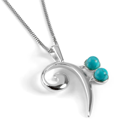 Music Bass Clef Necklace in Silver and Turquoise