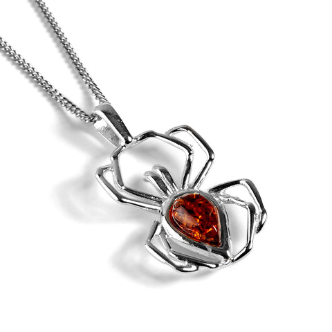 Spider Necklace in Silver and Amber