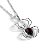Spider Necklace in Silver and Cherry Amber