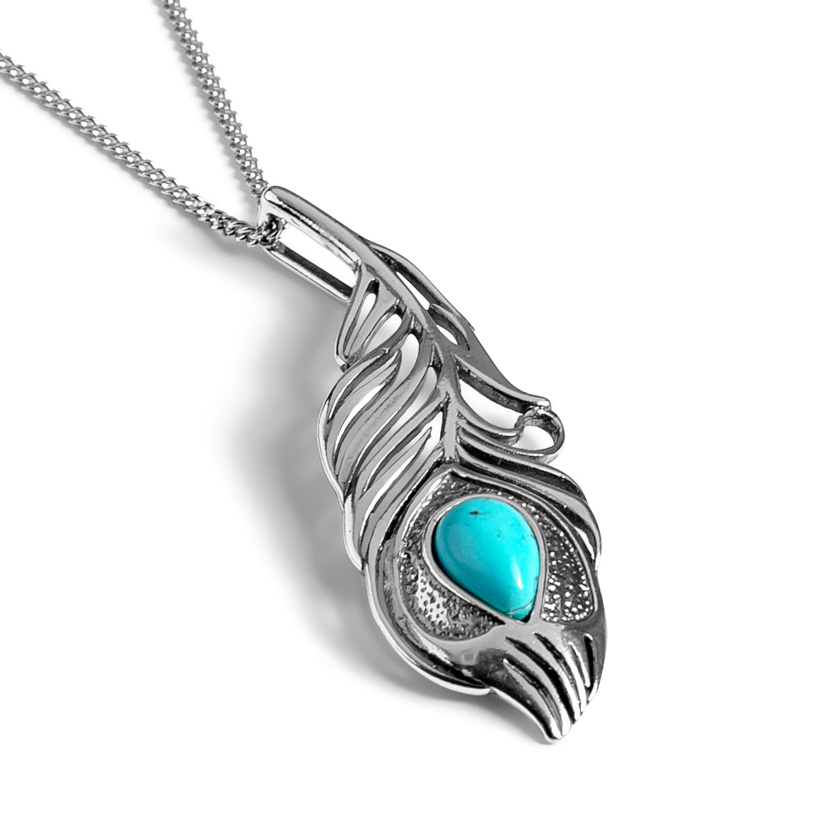 Peacock Feather Necklace Silver