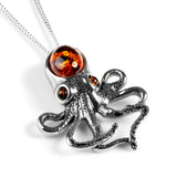 Statement Silver Octopus Necklace with Amber