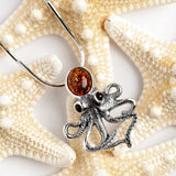 Statement Silver Octopus Necklace with Amber