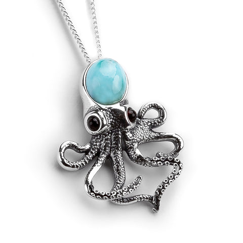 Statement Octopus Necklace in Silver & Larimar