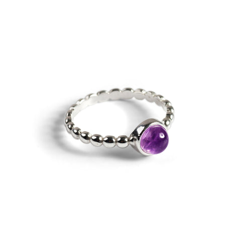 Round Charm Bead Ring in Silver and Amethyst