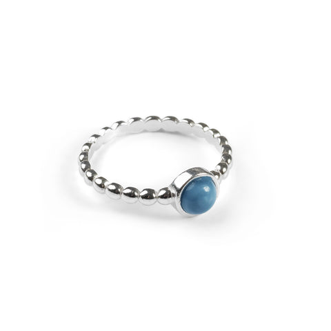 Round Charm Bead Ring in Silver and Blue Opal
