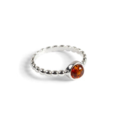 Round Charm Bead Ring in Silver and Amber