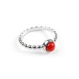 Round Charm Bead Ring in Silver and Coral