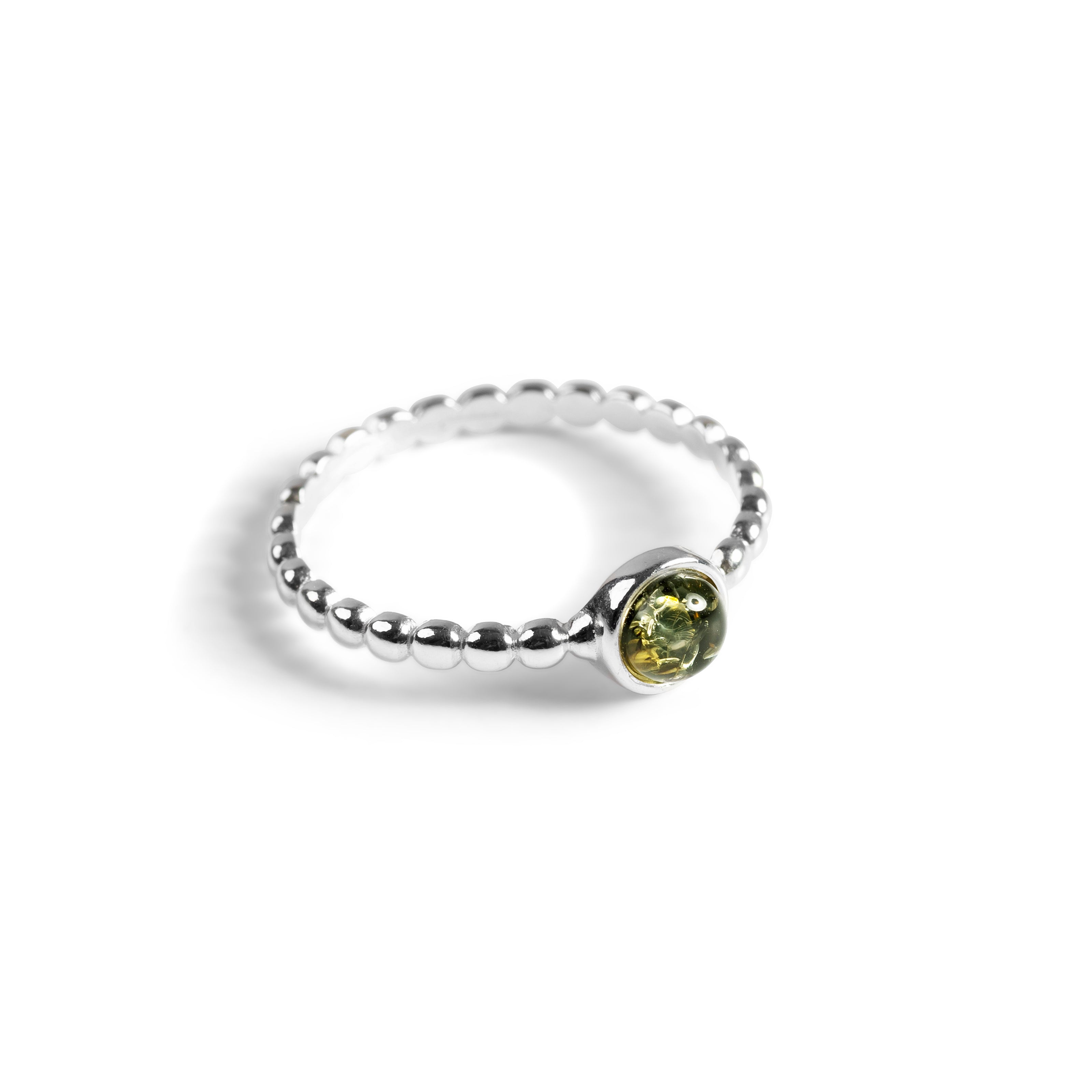 Round Charm Bead Ring in Silver and Amber