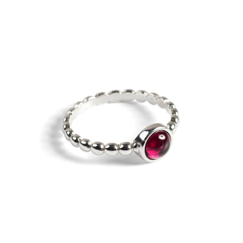 Round Charm Bead Ring in Silver and Garnet