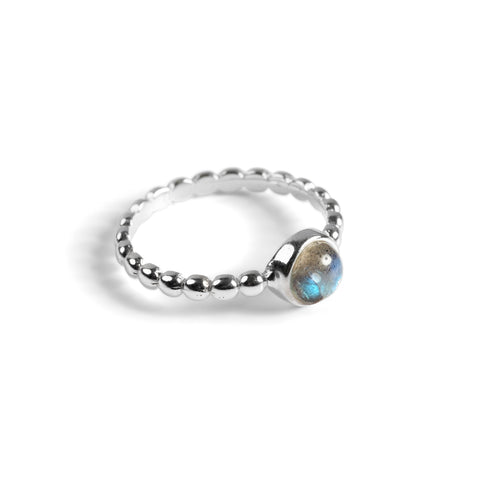Round Charm Bead Ring in Silver and Labradorite