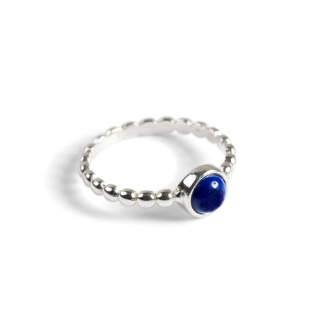 Round Charm Bead Ring in Silver and Lapis Lazuli