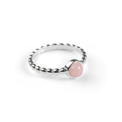 Round Charm Bead Ring in Silver and Pink Opal