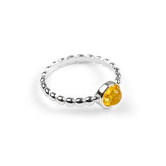 Round Charm Bead Ring in Silver and Yellow Amber