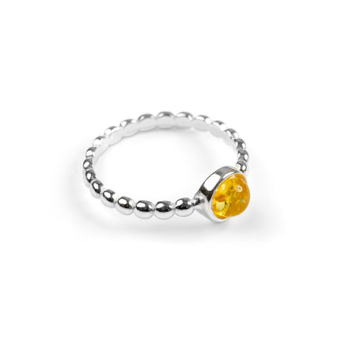 Round Charm Bead Ring in Silver and Yellow Amber