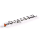 Musical Clarinet Brooch in Silver and Amber