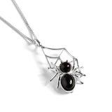 Spider on Web Necklace in Silver and Cherry Amber