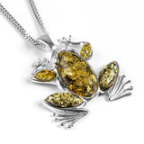 Frog Necklace in Silver and Green Amber