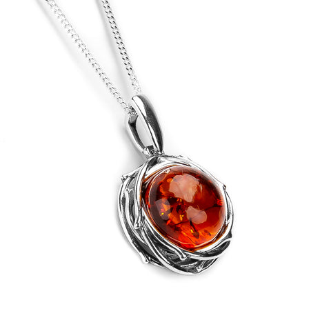 Rope Edge Round Necklace in Silver & Amber