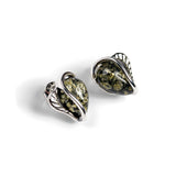 Green Amber Stud Earrings Set in Silver