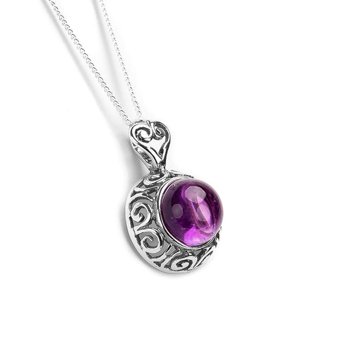 Vintage Inspired Round Necklace in Silver & Amethyst