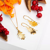 Oak Leaf Hook Earrings in Silver with 24ct Gold