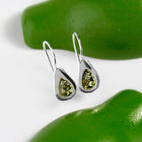 Avocado Drop Earrings in Silver and Green Amber