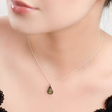 Avocado Necklace in Silver and Green Amber