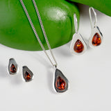 Avocado Necklace in Silver and Cognac Amber