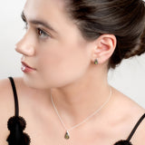 Avocado Stud Earrings in Silver and Green Amber