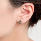 Avocado Stud Earrings in Silver and Green Amber