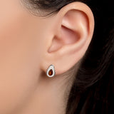 Avocado Stud Earrings in Silver and Cognac Amber