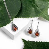 Avocado Drop Earrings in Silver and Cognac Amber