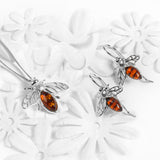Honey Bee Hook Earrings in Silver and Amber