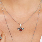 Miniature Bumble Bee Necklace in Silver and Amber