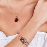 English Rose Adjustable Bangle in Silver and Amber