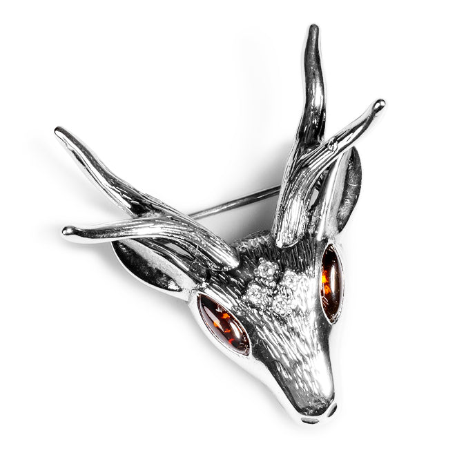 Stag Head Brooch Amber