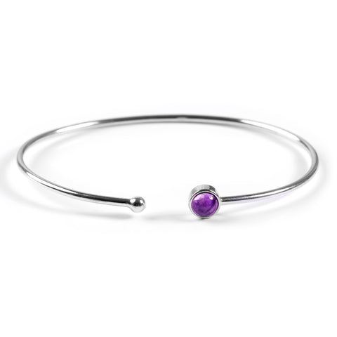 Simple Solo Cuff Bangle in Silver and Amethyst