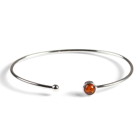 Simple Solo Cuff Bangle in Silver and Amber