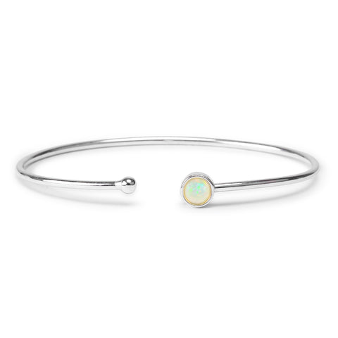 Simple Solo Cuff Bangle in Silver and Ethiopian Opal