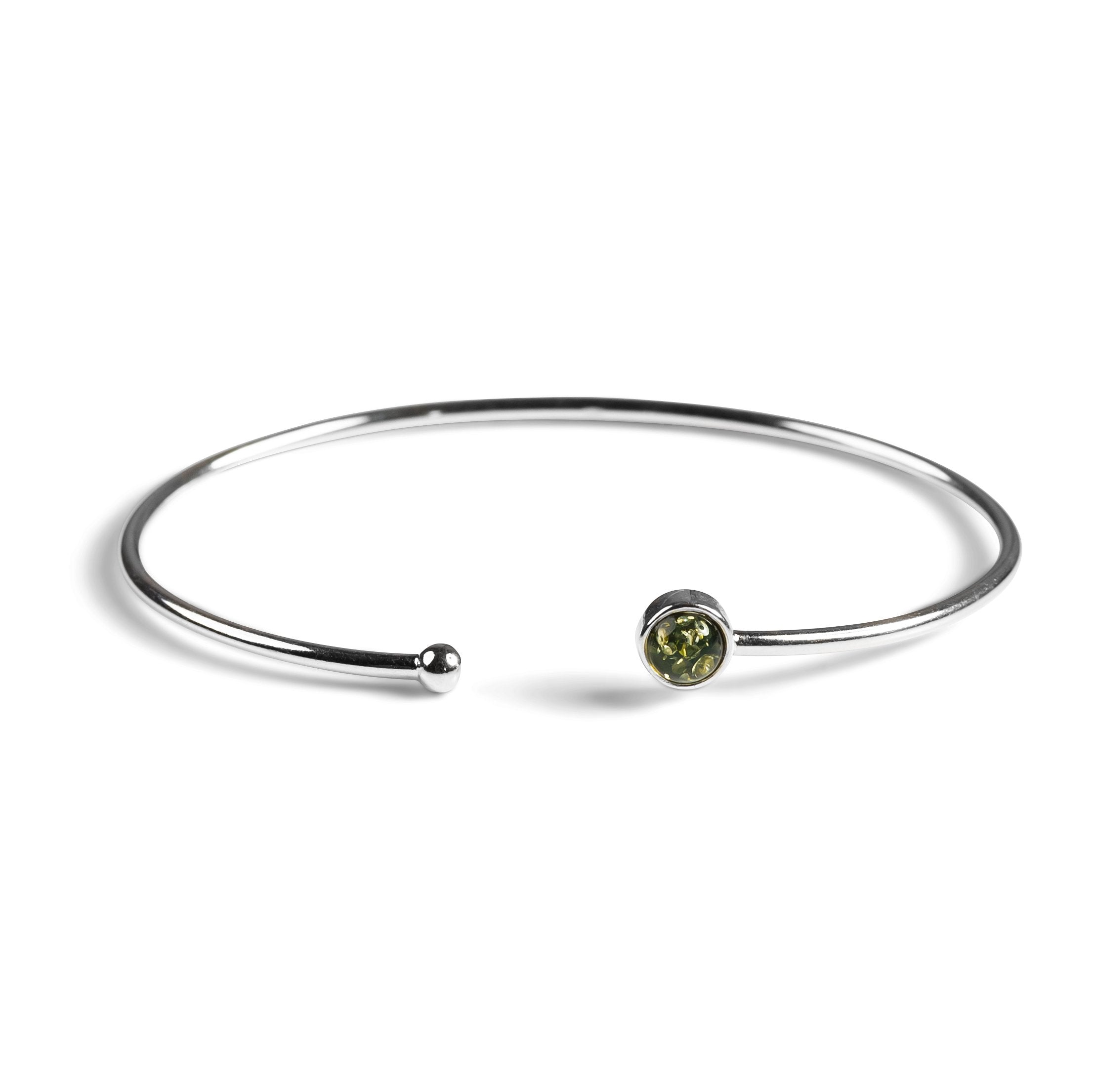 Simple Solo Cuff Bangle in Silver and Yellow Amber