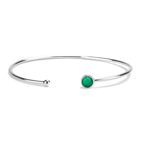 Simple Solo Cuff Bangle in Silver and Green Onyx