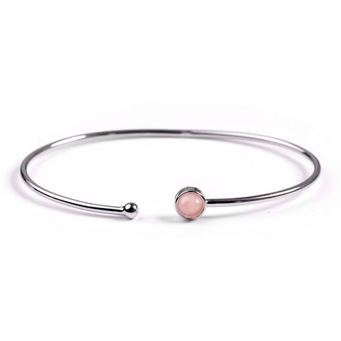 Simple Solo Cuff Bangle in Silver and Pink Peruvian Opal