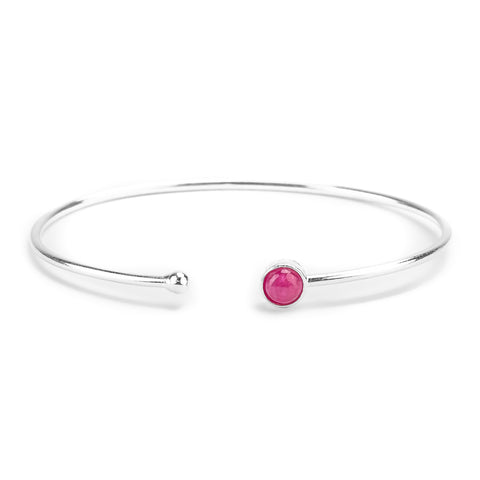 Simple Solo Cuff Bangle in Silver and Ruby
