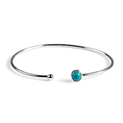 Simple Solo Cuff Bangle in Silver and Turquoise