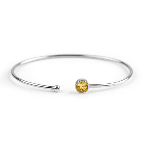 Simple Solo Cuff Bangle in Silver and Yellow Amber
