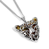Leopard Head Necklace in Silver and Amber