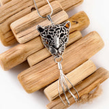 Magnificent Leopard Head Necklace in Silver and Amber